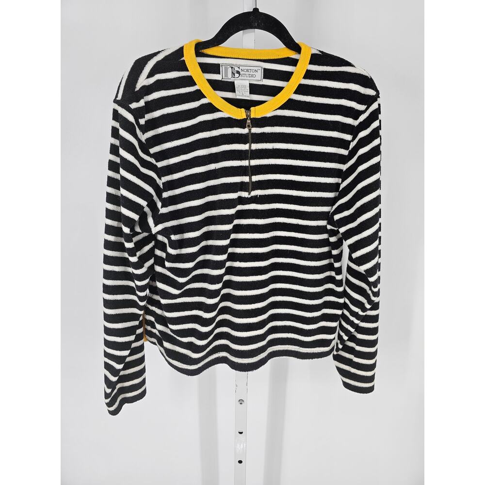 Norton Studio Women's Long Sleeve Crew Neck Black Whit Strap T-shirt Size S